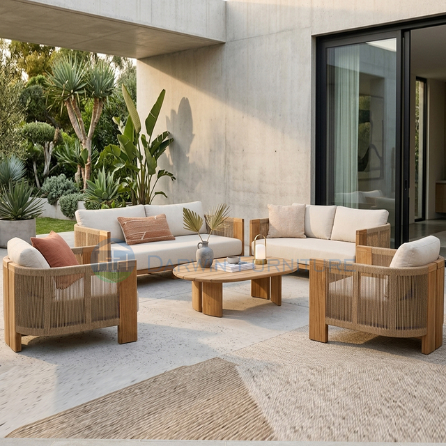 Modern Outdoor Wooden Sofa Set Teak Wood Patio Sofa Furniture