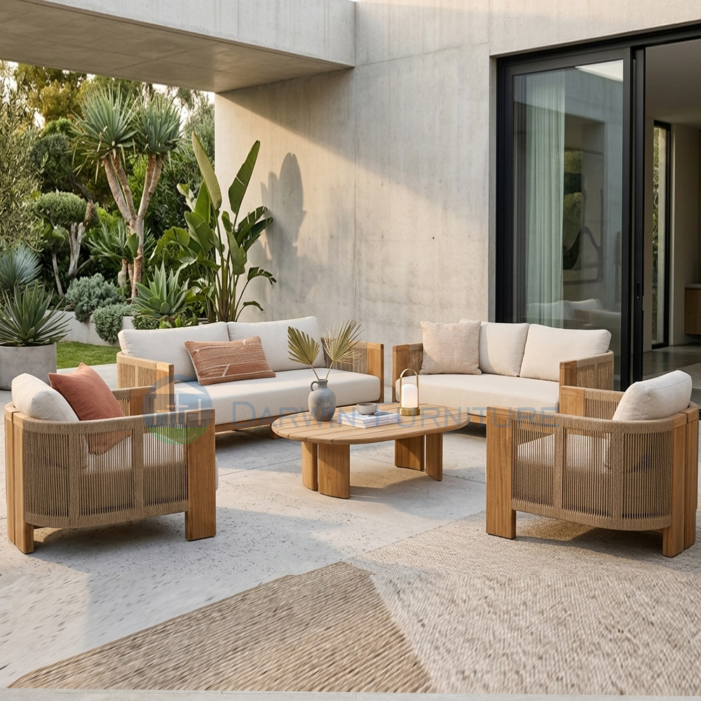 Modern Outdoor Wooden Sofa Set Teak Wood Patio Sofa Furniture
