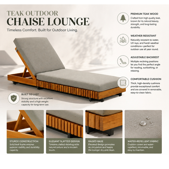 Premium Teak Wood Outdoor Sun Lounger 