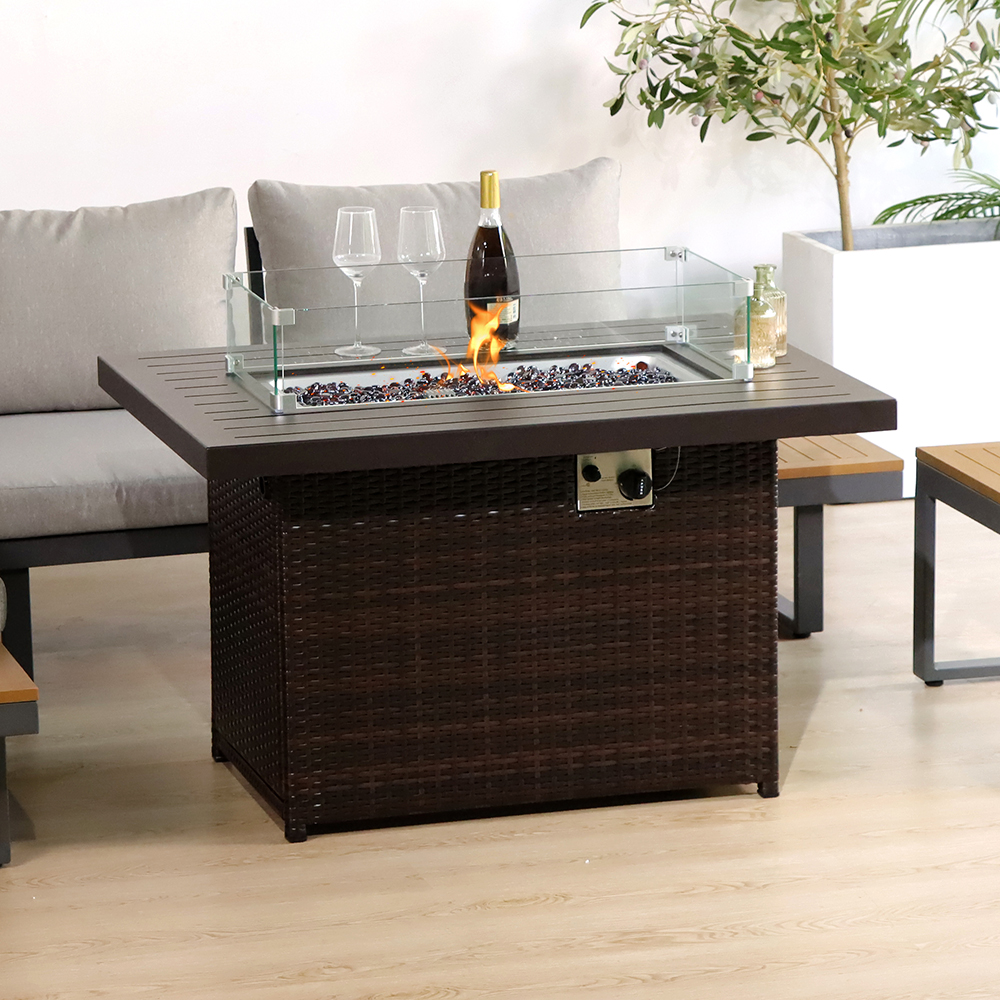 Modern Rattan Gas Fire Pit Table