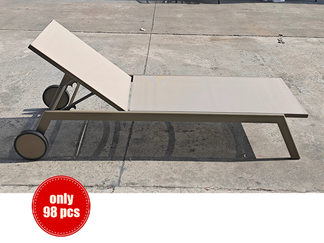 Adjustable Sun Lounger with Wheels- Grey