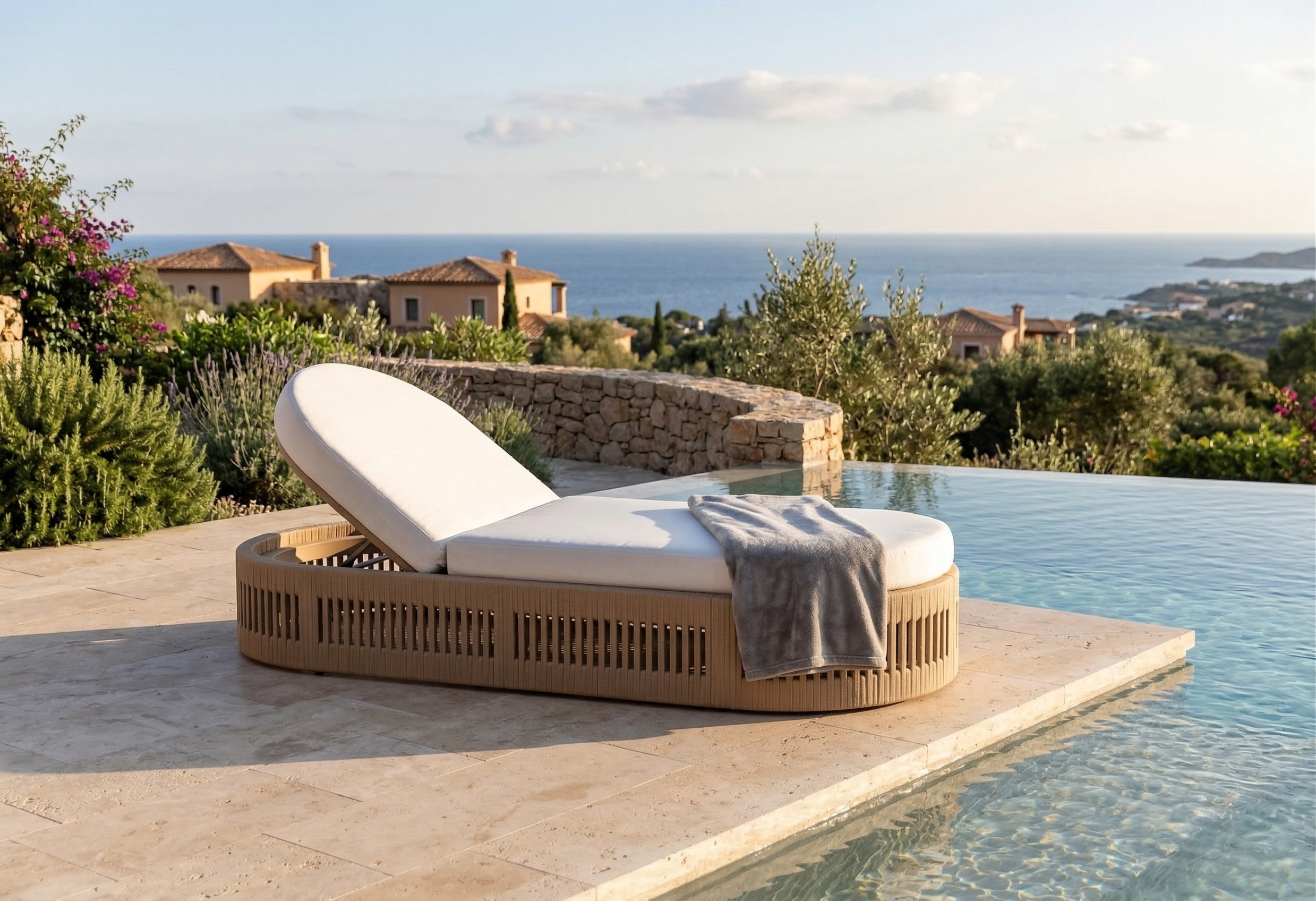 Modern Oval Woven Outdoor Sun Lounger with Adjustable Backrest