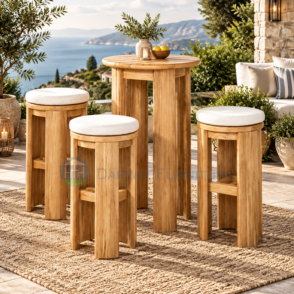 Modern Teak Wood Bar Stool with Velvet Seat