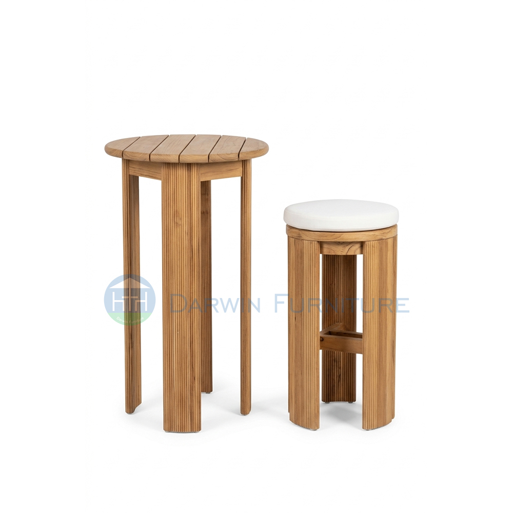 Modern Teak Wood Bar Stool with Velvet Seat