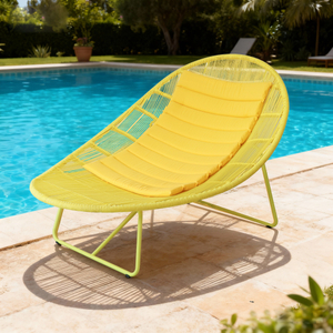 Modern Round Rope Woven Outdoor Sun Lounger with Vibrant Cushion
