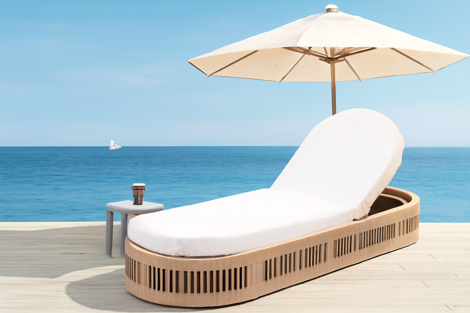 Modern Oval Woven Outdoor Sun Lounger with Adjustable Backrest