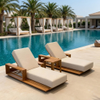 Premium Teak Wood Outdoor Sun Lounger with Luxury Adjustable Backrest And Thickened Cushion