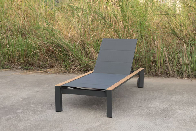Modern Aluminum Outdoor Sun Lounger with Teak Accents