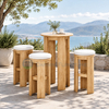 Modern Teak Wood Bar Stool with Velvet Seat