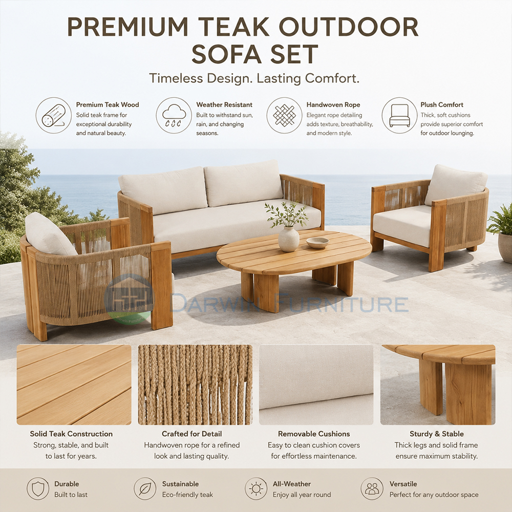 Modern Outdoor Wooden Sofa Set Teak Wood Patio Sofa Furniture