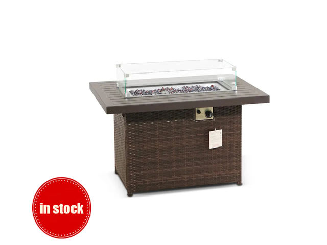 Modern Rattan Gas Fire Pit Table