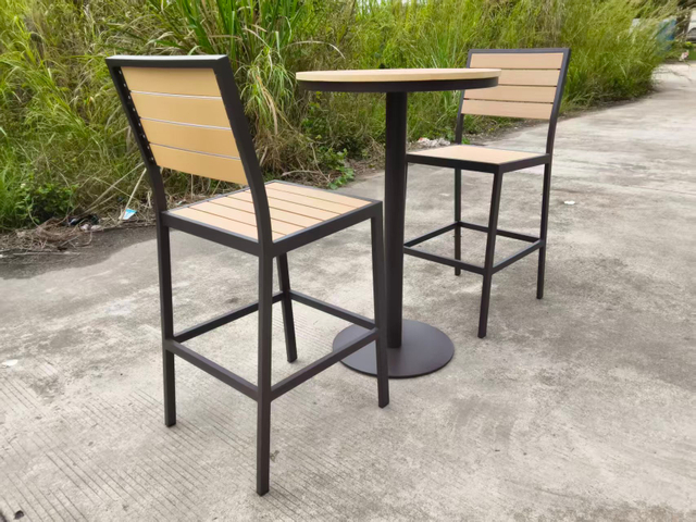 Factory Direct Outdoor Poly-wood Bar Table Set 3 Pieces Aluminum Frame OEM ODM Customizable for Hotel & Restaurant