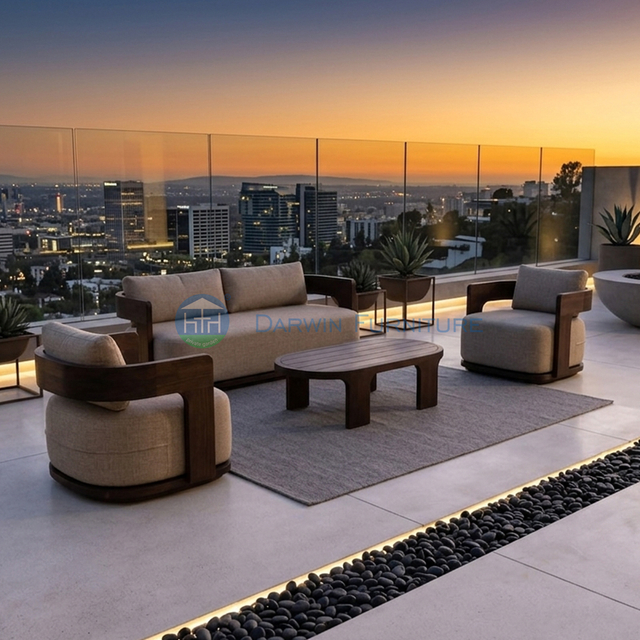 Modern Premium Solid Teak Wood Outdoor Sofa All Weather Wooden Patio Sofa Set