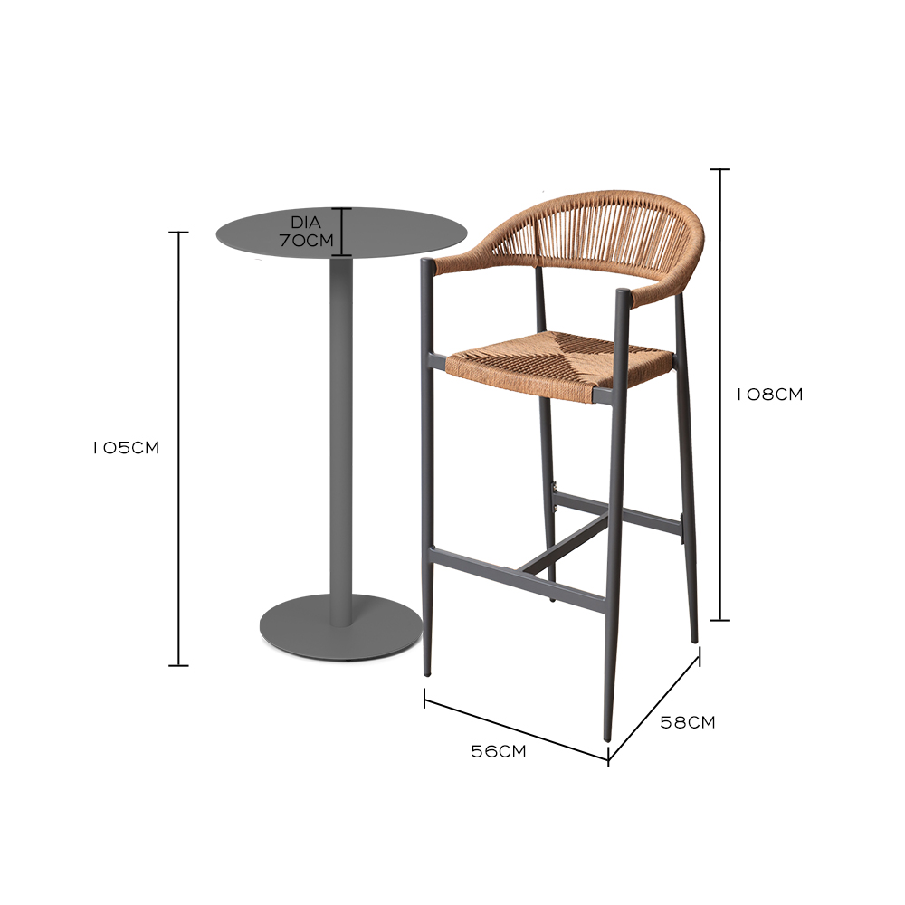 Nordic Minimalist Rope-Woven Outdoor Aluminum Bar Chair