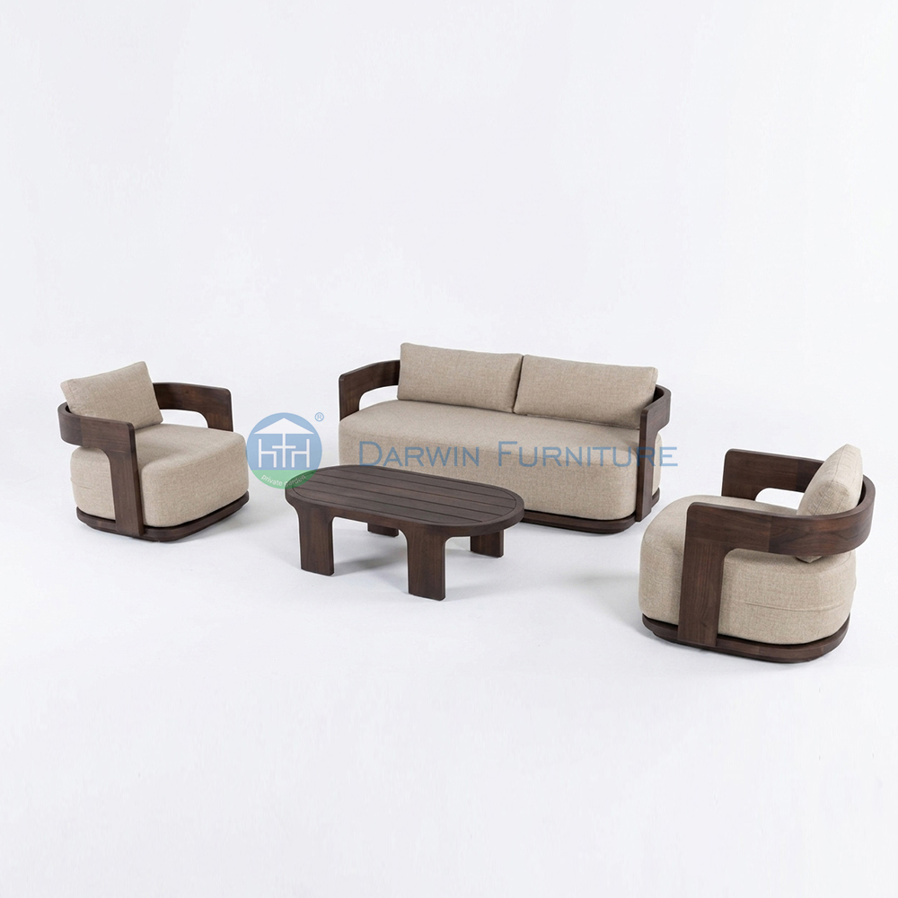 Modern Premium Solid Teak Wood Outdoor Sofa All Weather Wooden Patio Sofa Set