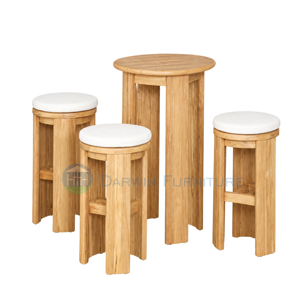 Modern Teak Wood Bar Stool with Velvet Seat