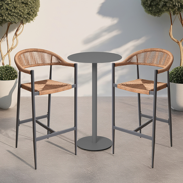 Nordic Minimalist Rope-Woven Outdoor Aluminum Bar Chair