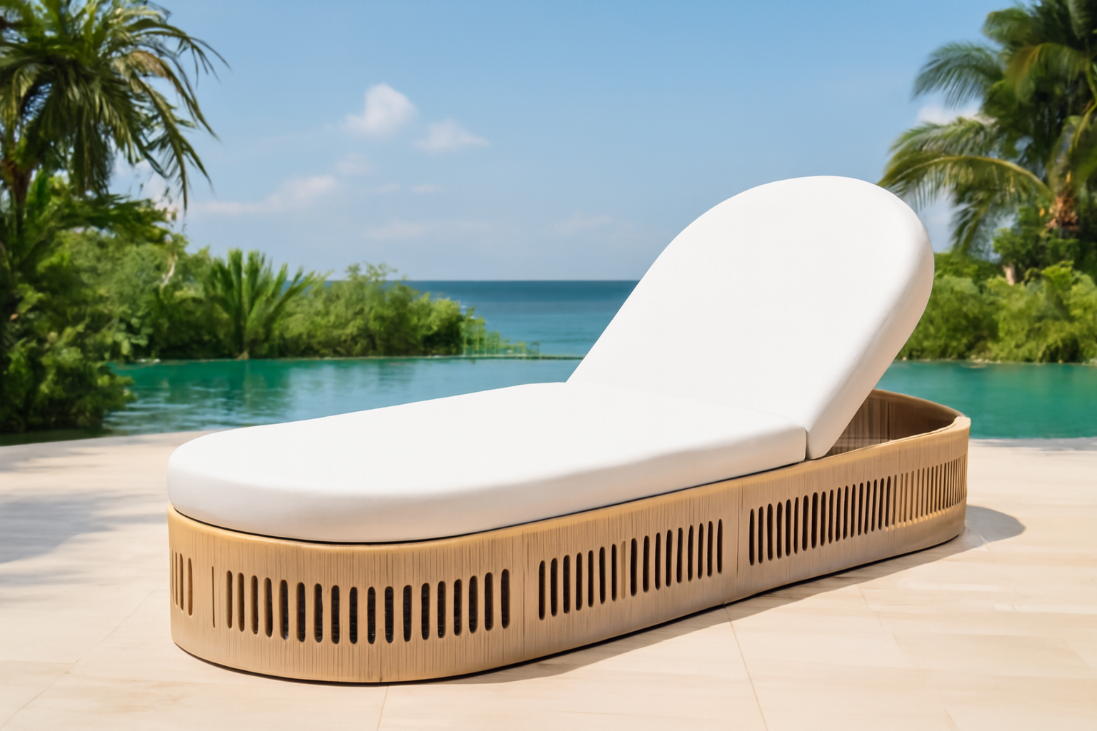 Modern Oval Woven Outdoor Sun Lounger with Adjustable Backrest