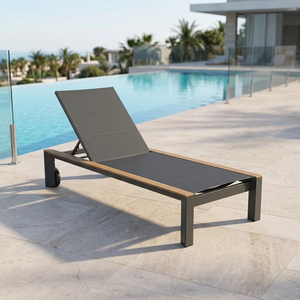 Modern Aluminum Outdoor Sun Lounger with Teak Accents